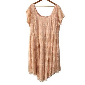 Torrid Lace Skater Dress Peach Pink Plus Size 24 Short Sleeve Scoop Neck S73